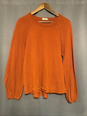 Orange Textured Waffle Knit Women's Blouse